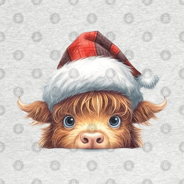 Christmas Peeking Baby Highland Cow by Chromatic Fusion Studio